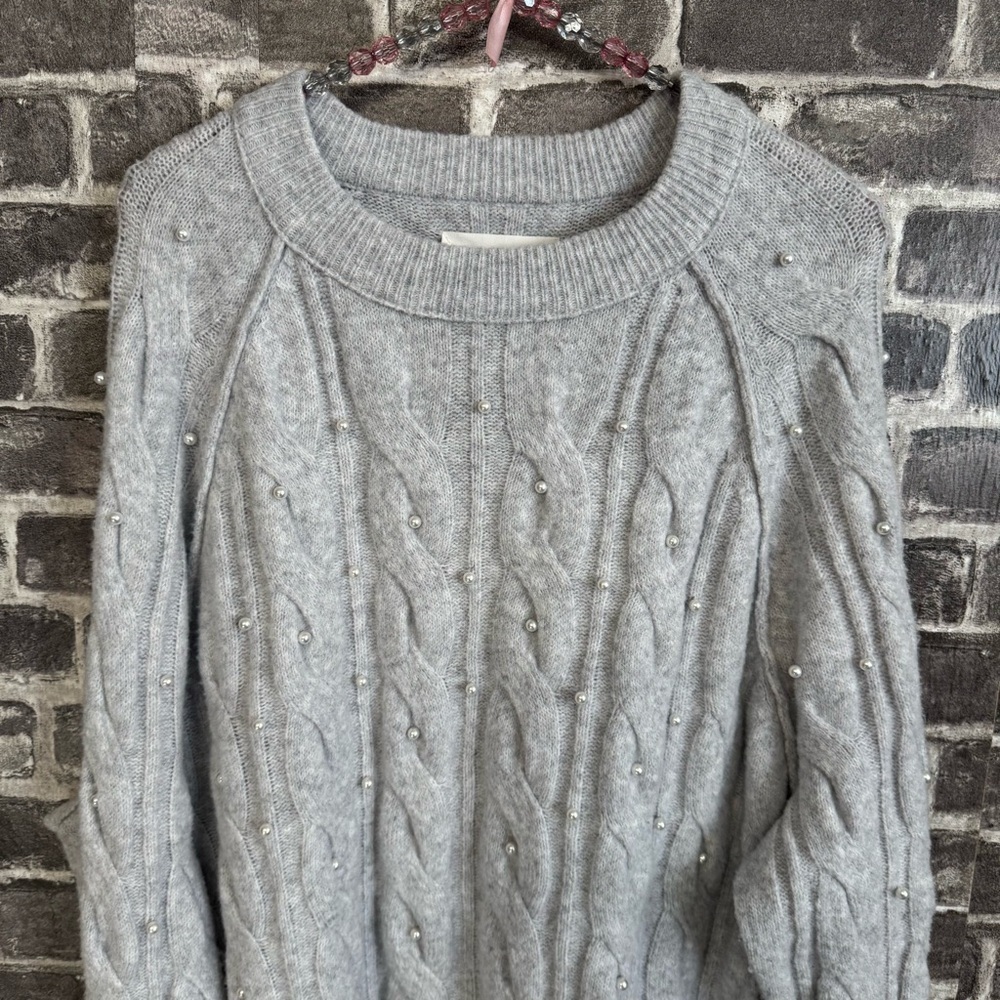 NWT Aerie unREAL Cable Pearl Crew Sweater Oversized Soft Gray - Picture 3 of 12